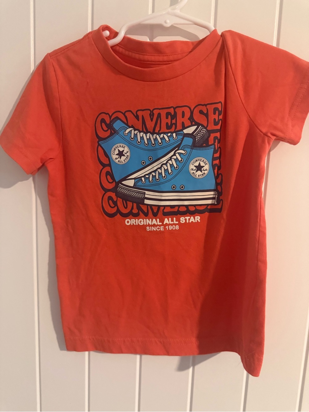 Converse All Star Boys Orange Graphic T-Shirt Blue High Top Sneakers Size 4T